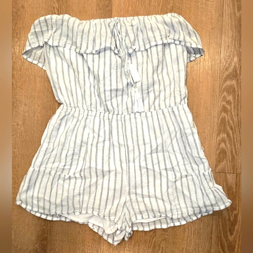 Dainty Hooligan, Strapless White Striped Romper, Womens Small, Summer Shorts